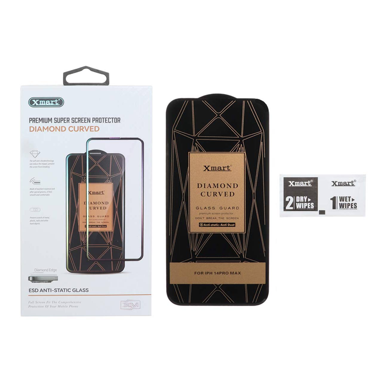 محافظ صفحه نمایش شیشه ای اورجینال XMART - Diamond Curved ESD Anti Static مدل Apple iPhone 14 pro max (پک دار)