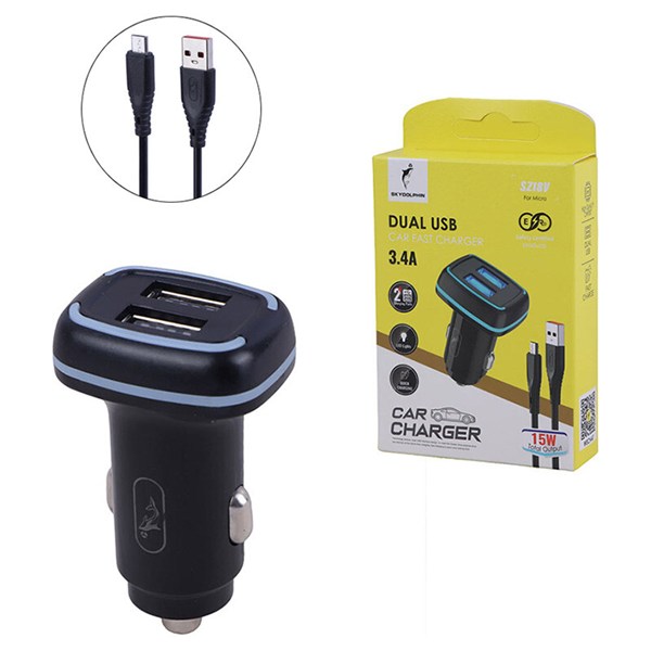 شارژر فندکی 15 وات اسکای دلفین SZ18V + کابل میکرو یو اس بی