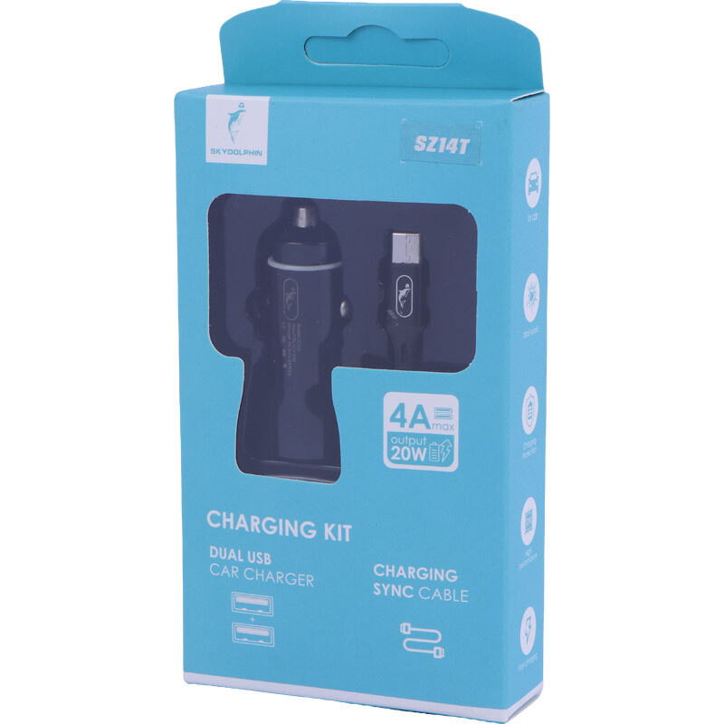 شارژر فندکی 20 وات اسکای دلفین SZ14T + کابل تایپ سی