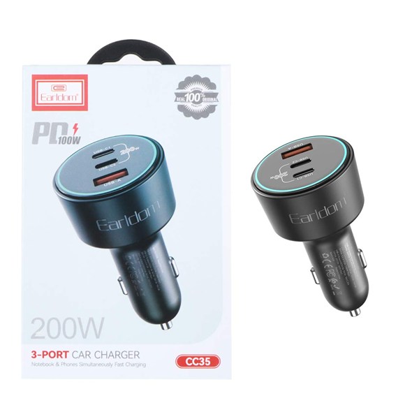 شارژر فندکی PD و فست سه پورت Earldom مدل CC35 200W - مشکی