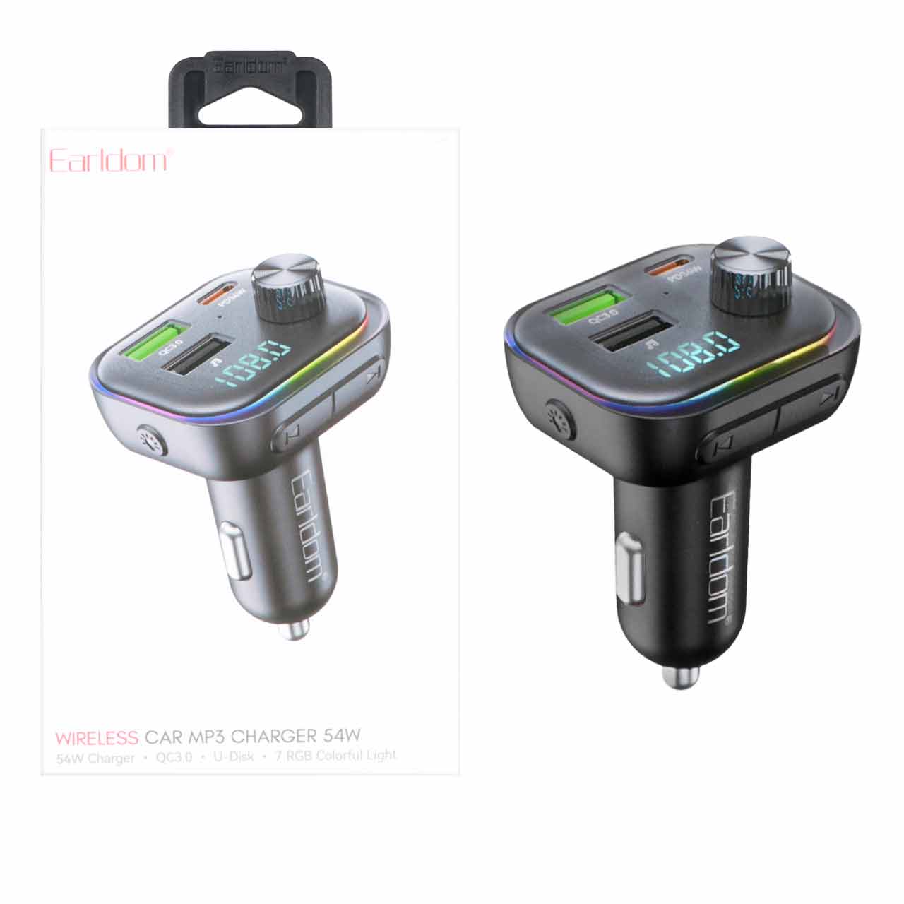 شارژر فندکی  PD و فست دو پورت و گیرنده بلوتوثی Earldom FM مدل M112 54W - مشکی