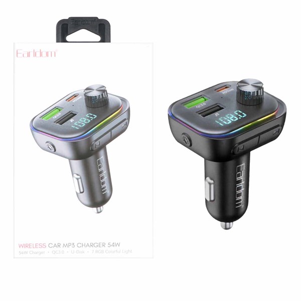 شارژر فندکی  PD و فست دو پورت و گیرنده بلوتوثی Earldom FM مدل M112 54W - مشکی