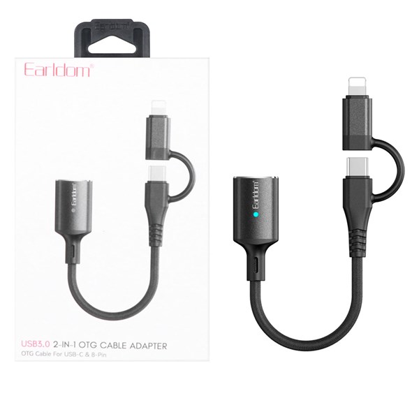 تبدیل Earldom OTG Type-C & Lightning TO USB3.0 مدل OT109CL - مشکی