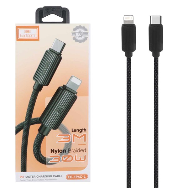 کابل شارژ 3 متری PD و فست Earldom Type-C To Lightning مدل EC-194C-L 30W - مشکی