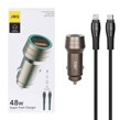 شارژر فندکی فست و PD دو پورت JBQ مدل CC-420Ci 48W همراه با کابل Type-C to Lightning - خاکستری (گارانتی یکساله رصاصی)