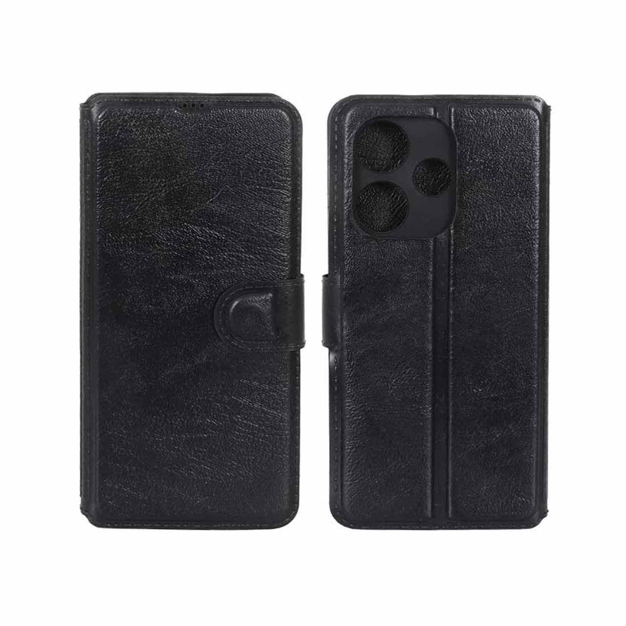 کیف موبایل چرمی مگنتی محافظ لنزدار Xiaomi Redmi 13X / Redmi 13 4G / Poco M6 4G - مشکی