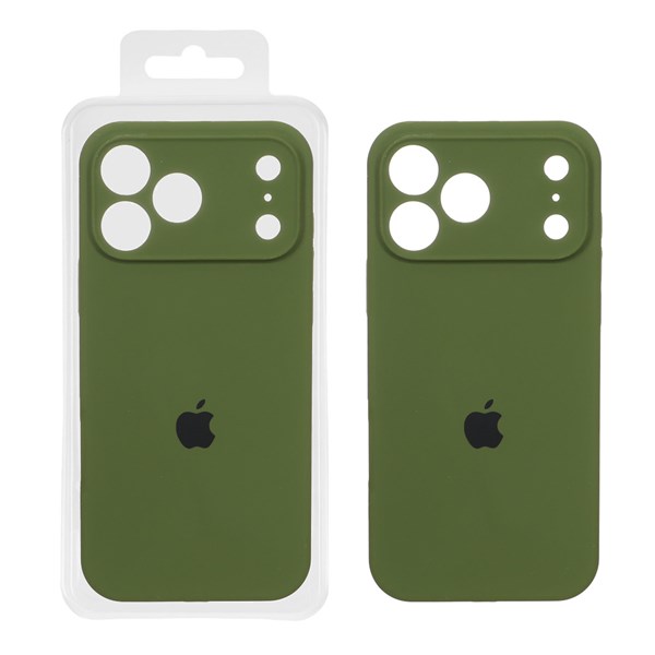 قاب سیلیکونی پاک کنی محافظ لنزدار اورجینال Apple iPhone 17 Pro Max - سبز زیتونی (پک اصلی)