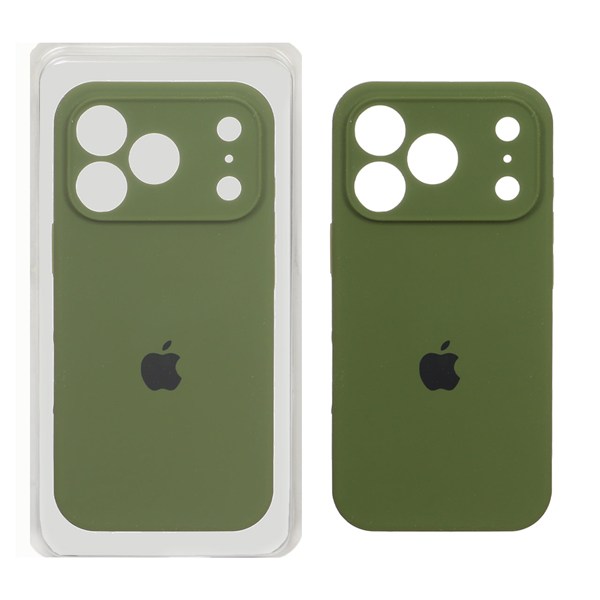 قاب سیلیکونی پاک کنی محافظ لنزدار اورجینال Apple iPhone 17 Pro - سبز زیتونی (پک اصلی)