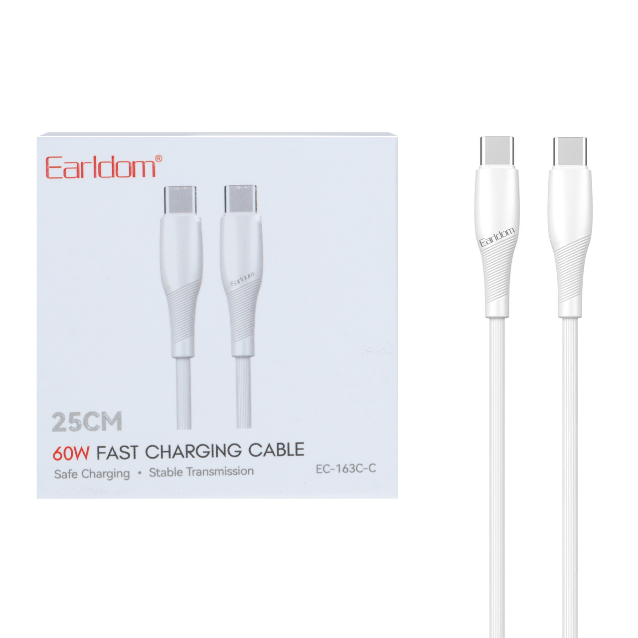 کابل شارژ فست پاوربانک Earldom Type-C To Type-C مدل EC-163C-C - سفید