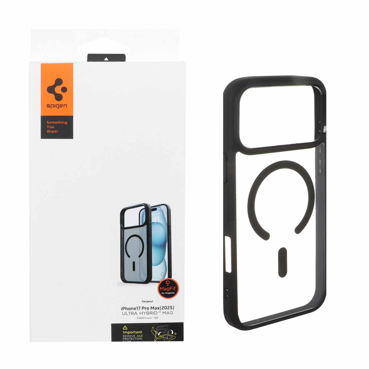 قاب اورجینال Spigen ULTRA HYBRID MagSafe مدل Apple iPhone 17 Pro Max - شفاف مشکی (پک دار)
