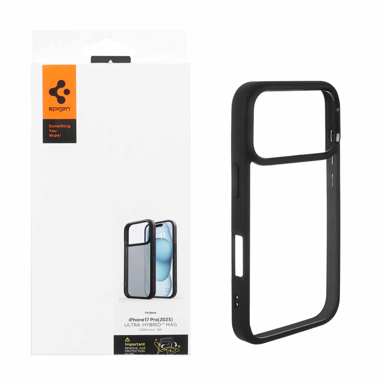 قاب اورجینال Spigen ULTRA HYBRID مدل Apple iPhone 17 Pro - شفاف مشکی (پک دار)