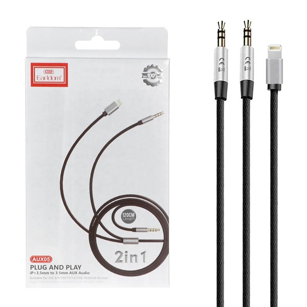 کابل 1.2 متری Earldom  Aux To Aux & Lightning مدل Aux05 - مشکی