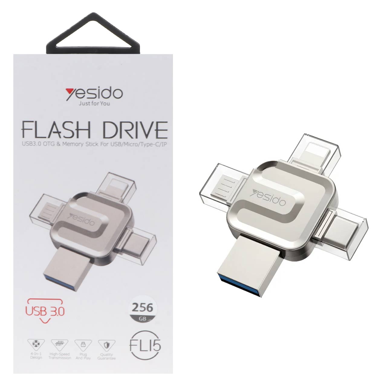 مبدل فلش مموری Yesido USB OTG مدل FL15 ظرفیت 256GB - نقره ای (گارانتی 18 ماه تعویض نیکان همراه)