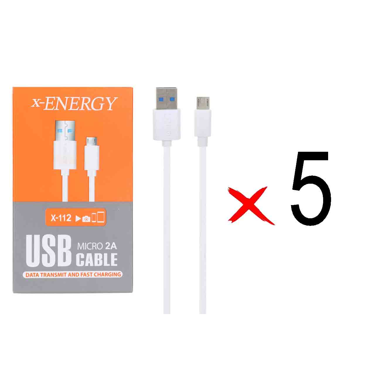 کابل شارژ 2 متری اندروید X-Energy مدل X-112 - سفید (گارانتی IPM) ( بسته 5 عددی)