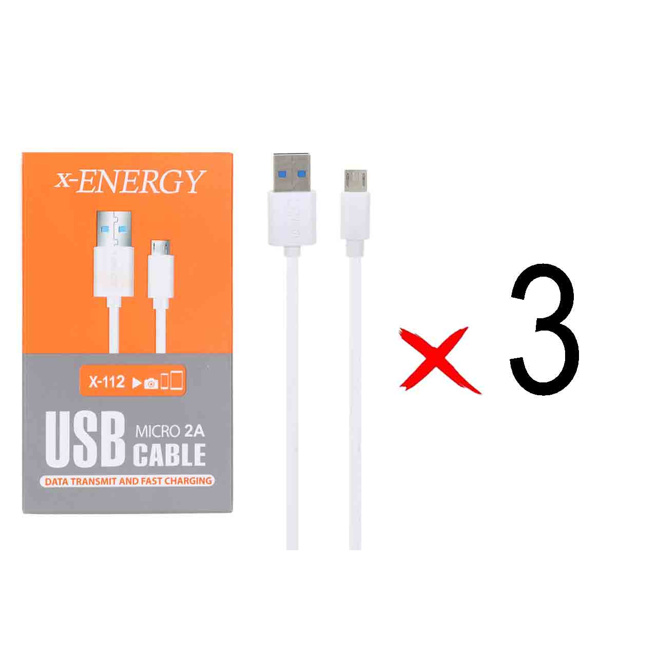 کابل شارژ 2 متری اندروید X-Energy مدل X-112 - سفید (گارانتی IPM) ( بسته 3 عددی)
