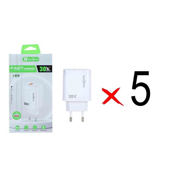 شارژر دیواری فست تک پورت ivy Wins مدل i-014 30W - سفید ( بسته 5 عددی)