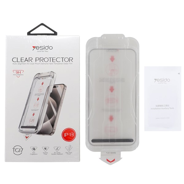 محافظ صفحه نمایش شیشه ای اورجینال Yesido - Magic Glass Box مدل Apple iPhone 13 / iPhone 13 Pro / iPhone 14 / 16e (پک دار)