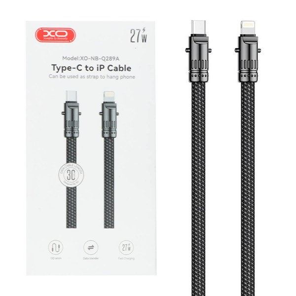 کابل شارژ و دیتا  فست پاوربانک 30سانتی متری XO Type-C to Lightning مدل XO-NB-Q289A 27W - مشکی