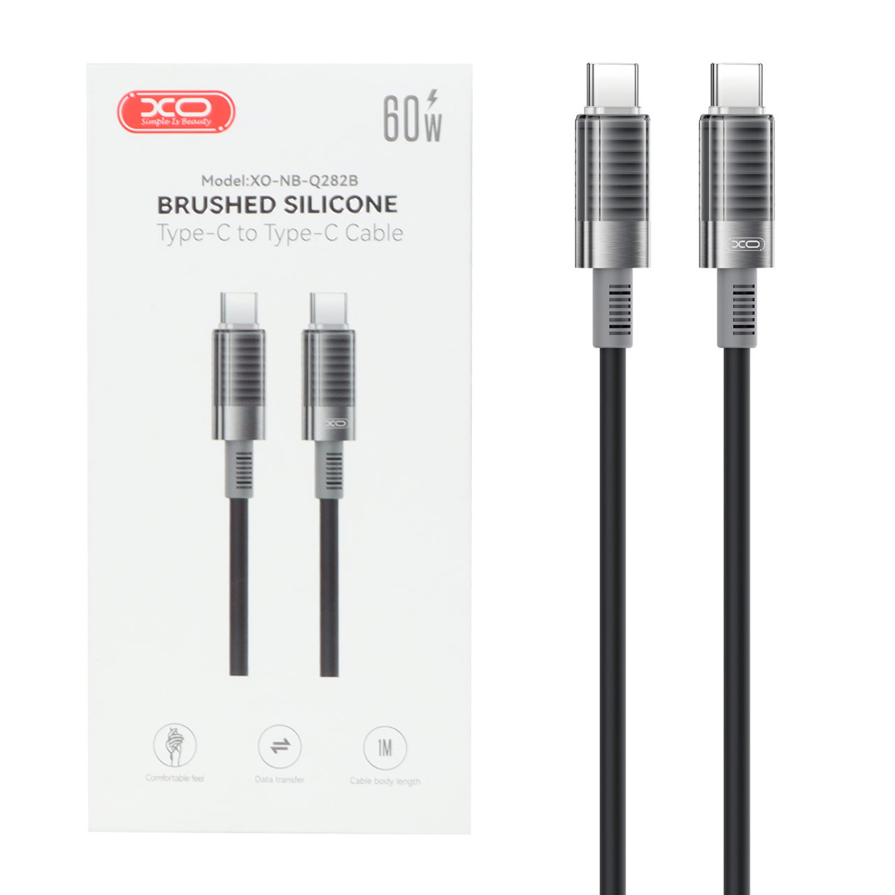 کابل شارژ و دیتا فست 1متری XO Type-C to Type-C مدل XO-NB-Q282B 60W - مشکی