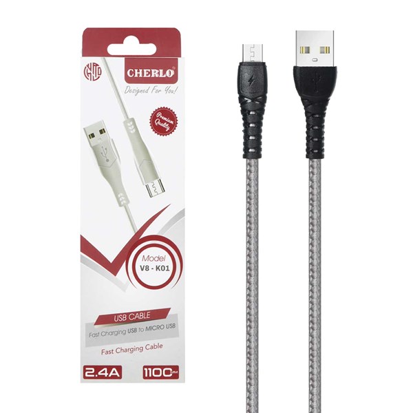 کابل شارژ 1.1 متری فست اندروید CHERLO مدل V8-K01 - طوسی - SMO