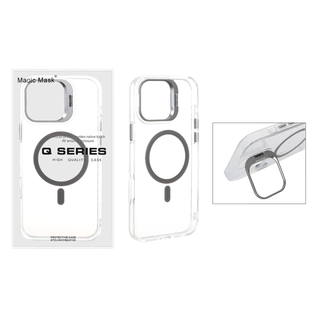 قاب اورجینال Q Series Bracket کریستالی Magsafe لنز استندشو Apple iPhone 16 Pro Max - خاکستری (پک دار)