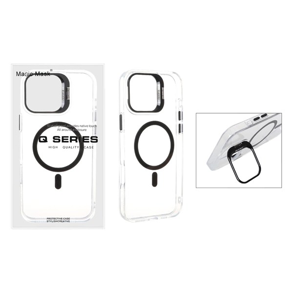 قاب اورجینال Q Series Bracket کریستالی Magsafe لنز استندشو Apple iPhone 16 Pro Max - مشکی (پک دار)
