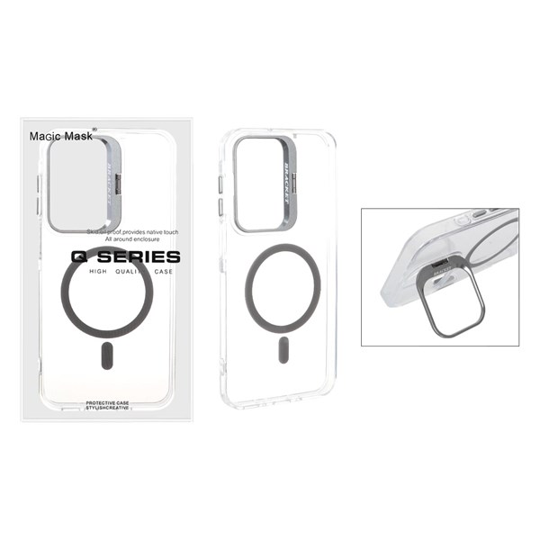 قاب اورجینال Q Series Bracket کریستالی Magsafe لنز استندشو Samsung Galaxy A17 / A16 / A26 - خاکستری (پک دار)