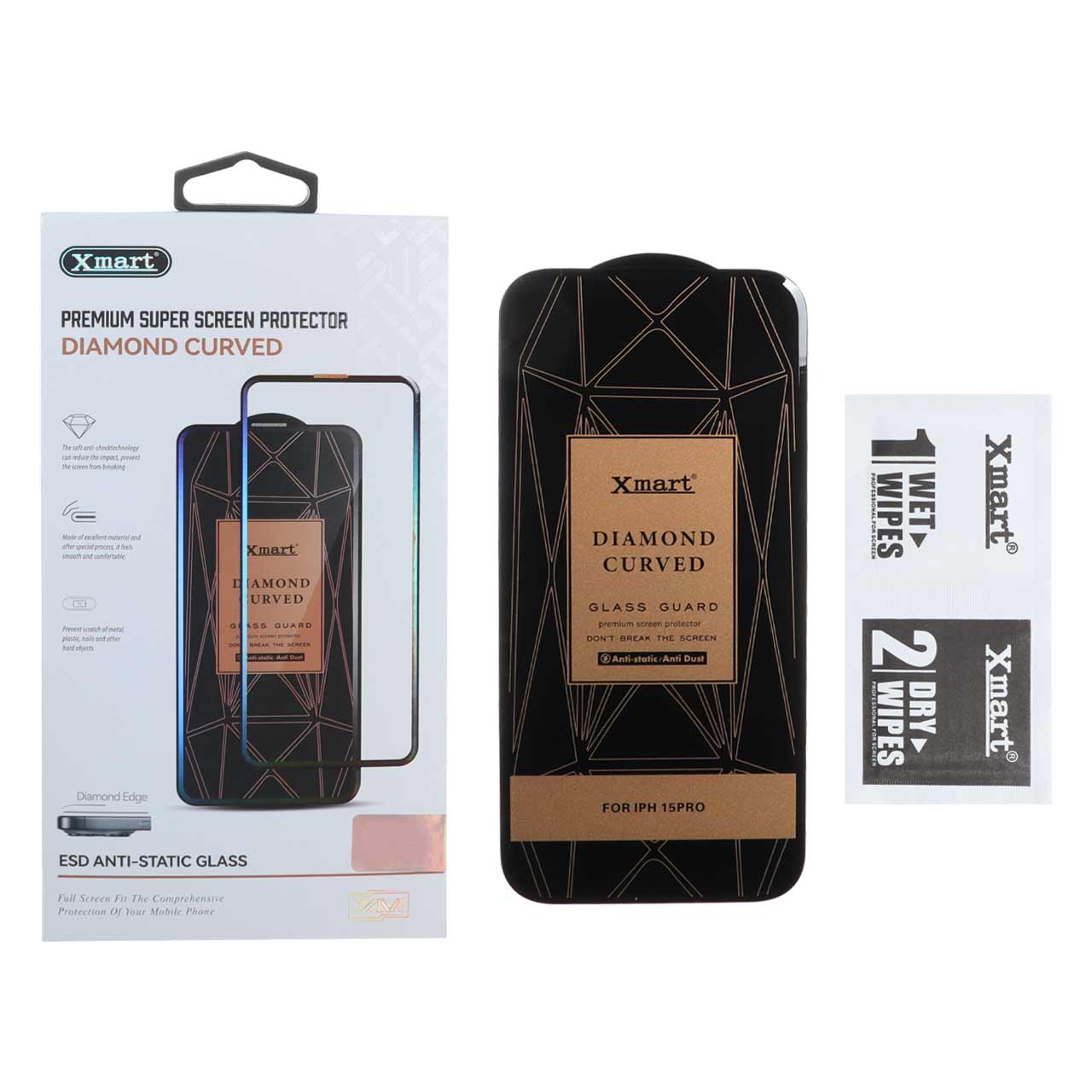 محافظ صفحه نمایش شیشه ای اورجینال XMART - Diamond Curved ESD Anti Static مدل Apple iPhone 15 Pro (پک دار)