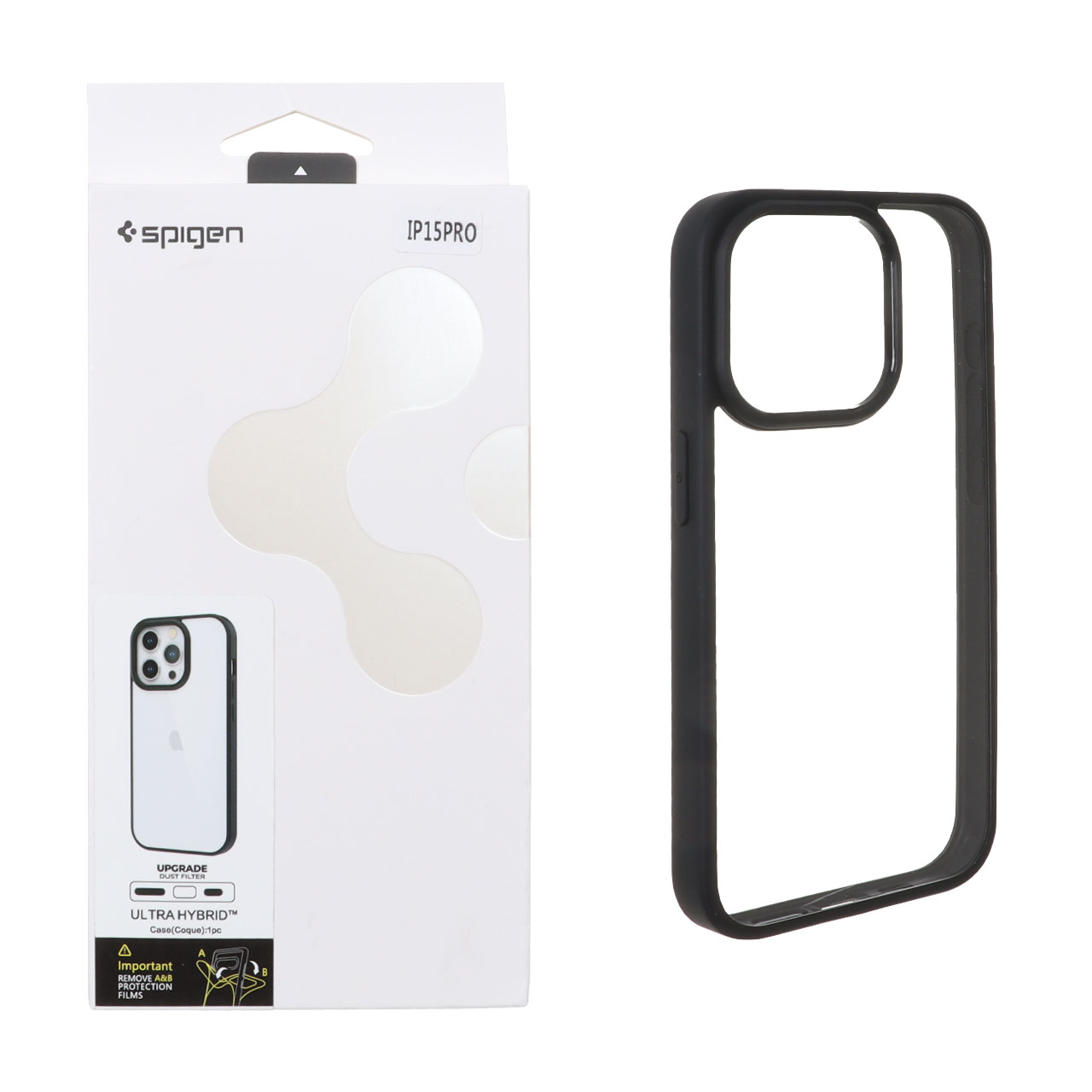 قاب اورجینال Spigen با توری اسپیکر فلزی Apple iPhone 15 Pro - مشکی شفاف (پک دار)