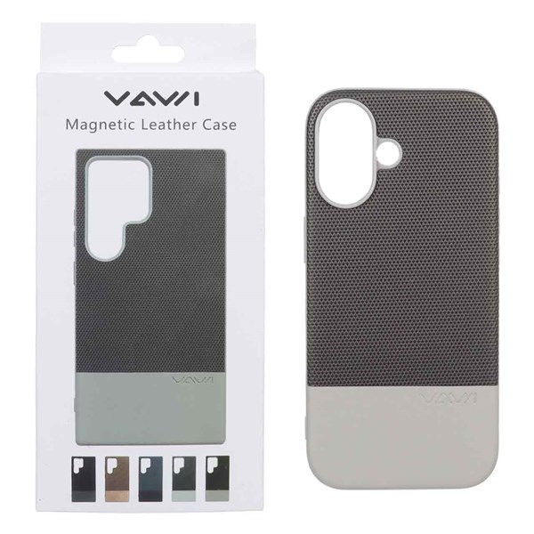 قاب Vawi چرمی دو تکه MagSafe مدل Apple iPhone 16 - طوسی (پک دار)