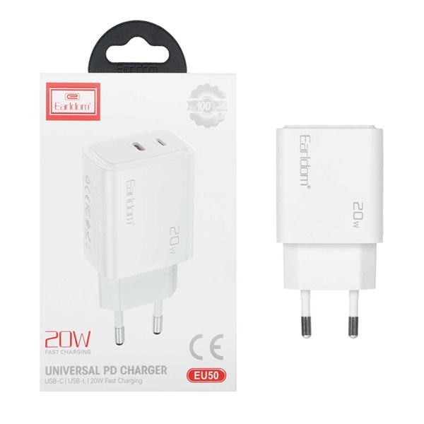 شارژر دیواری فست و PD دو پورت Earldom مدل EU50 20W - سفید
