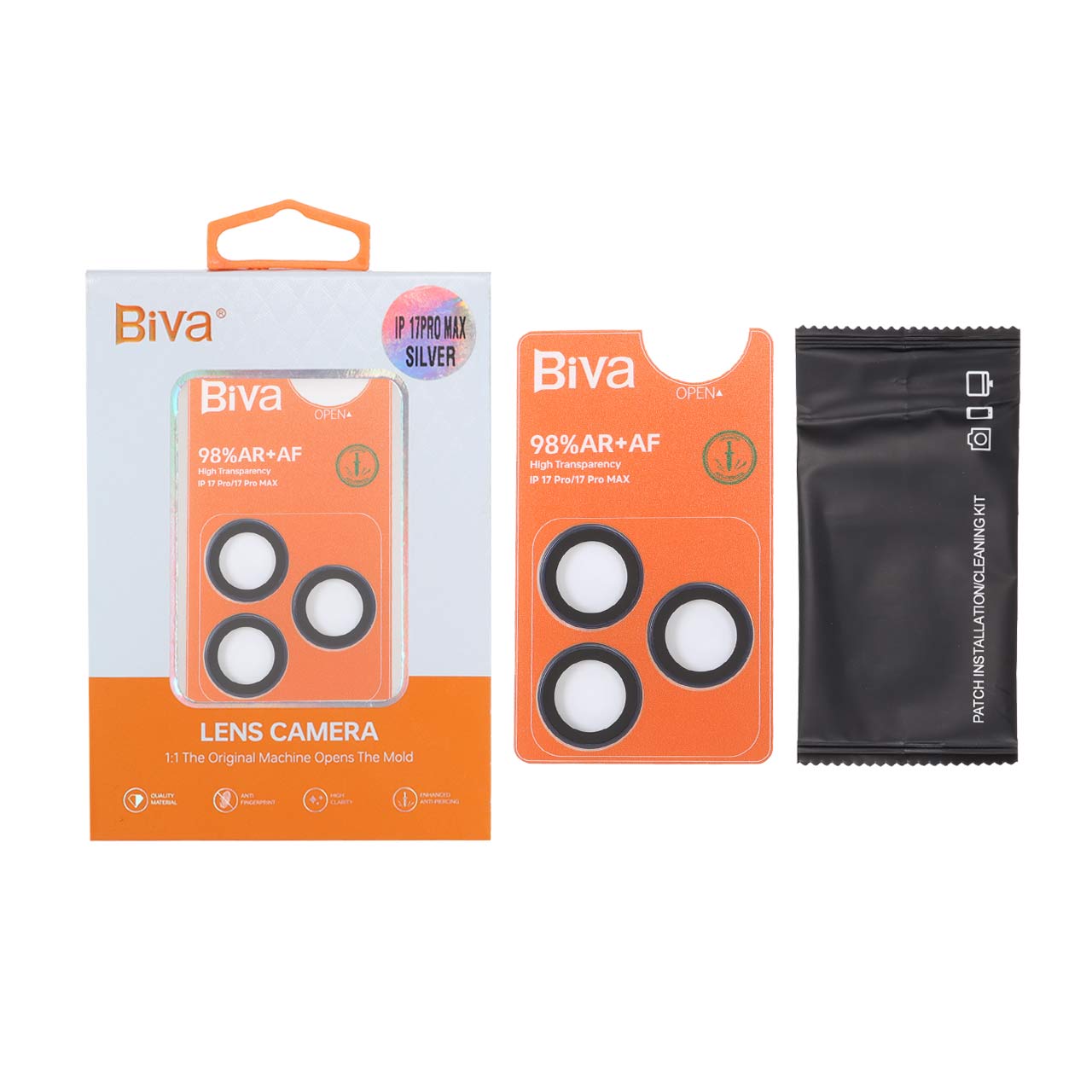محافظ لنز رینگی اورجینال Biva شابلون دار Apple iPhone 17 Pro Max / iPhone 17 Pro - سرمه ای (پک دار)