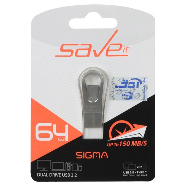 فلش مموری Save it USB3.2 Type-C مدل SIGMA ظرفیت 64GB - نقره ای (گارانتی مادام العمر آی تین)