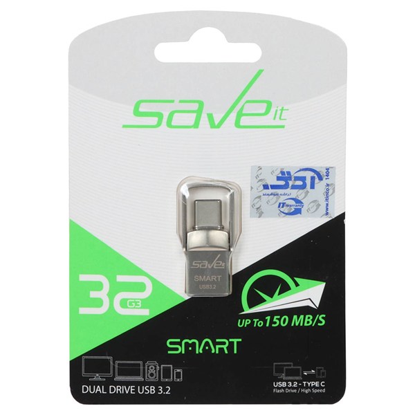 فلش مموری Save it USB3.2 Type-C مدل SMART ظرفیت 32GB - نقره ای (گارانتی مادام العمر آی تین)