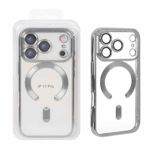 قاب اورجینال الکترواستاتیک Magsafe لنز گلس دار Apple iPhone 17 Pro - نقره ای (پک دار)