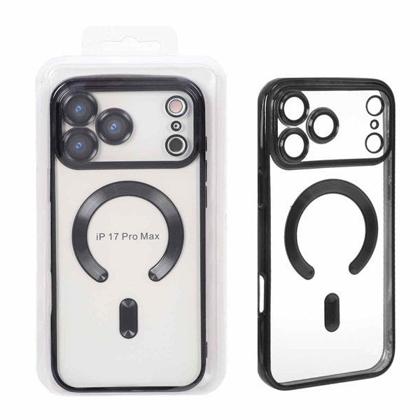 قاب اورجینال الکترواستاتیک Magsafe لنز گلس دار Apple iPhone 17 Pro Max - مشکی (پک دار)