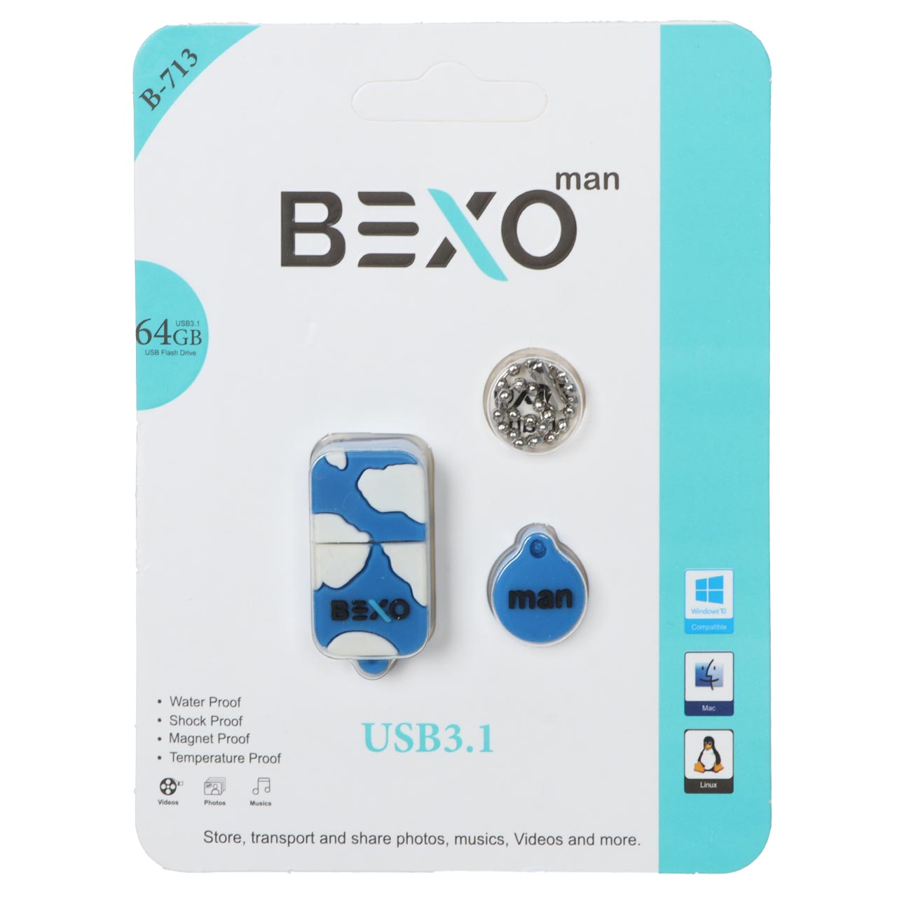 فلش مموری BEXO USB3.1 مدل B-713 ظرفیت 64GB - آبی کاربنی (گارانتی داده پردازی آواتک)