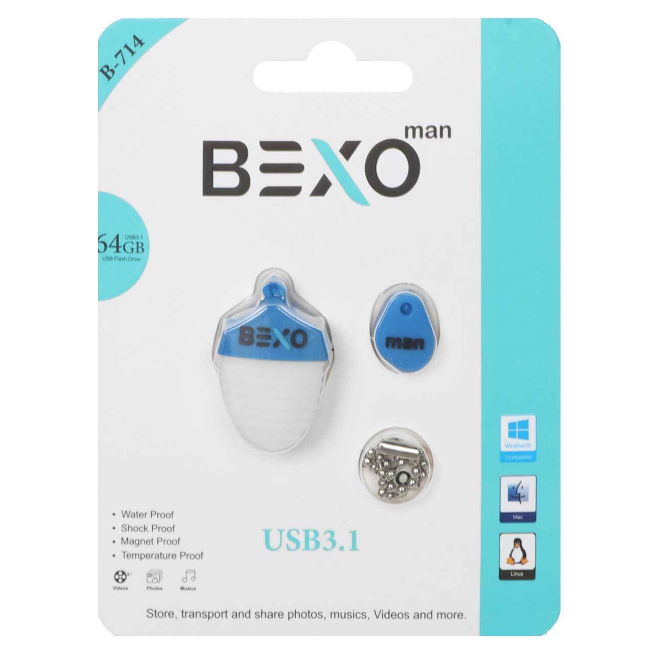 فلش مموری BEXO USB3.1 مدل B-714 ظرفیت 64GB - آبی کاربنی (گارانتی داده پردازی آواتک)