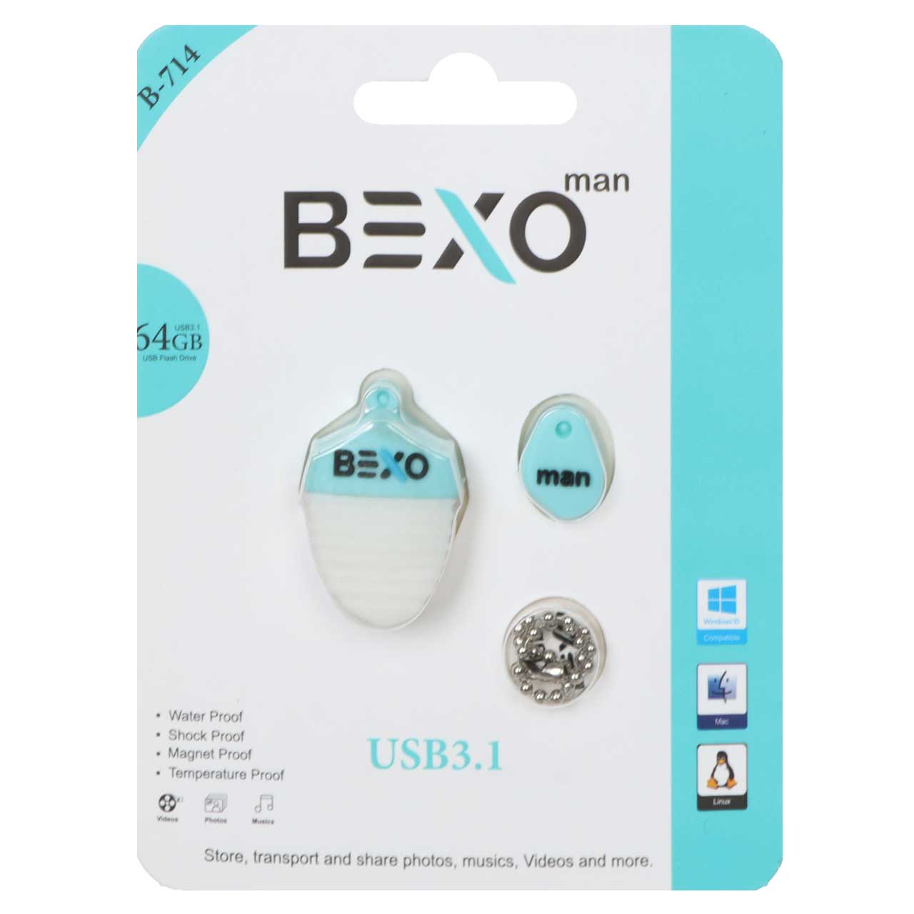 فلش مموری BEXO USB3.1 مدل B-714 ظرفیت 64GB - آبی روشن (گارانتی داده پردازی آواتک)