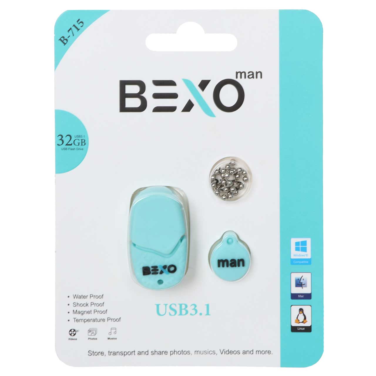 فلش مموری BEXO USB3.1 مدل B-715 ظرفیت 32GB - آبی روشن (گارانتی داده پردازی آواتک)