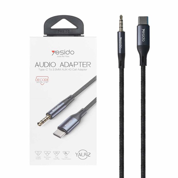 کابل Yesido Type-C To Aux مدل YAU42 - مشکی (گارانتی 18 ماه تعویض نیکان همراه)