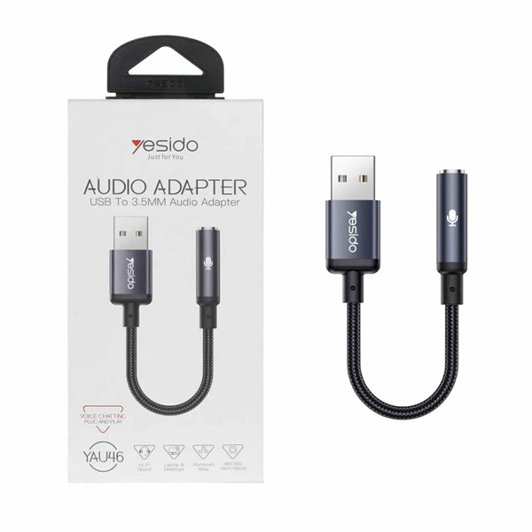 تبدیل Yesido USB به جک 3.5 میلیمتری مدل YAU46 - مشکی (گارانتی 18 ماه تعویض نیکان همراه)