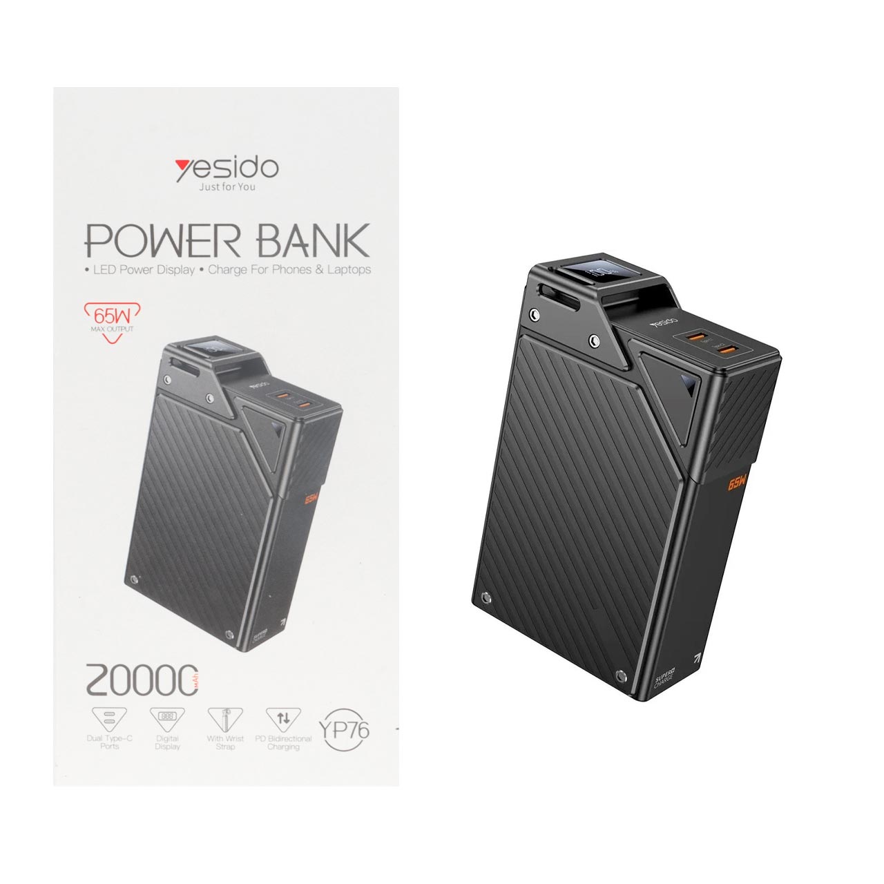 پاوربانک فست شارژ Yesido 20000mAh مدل YP76 65W - مشکی (گارانتی 18 ماه تعویض نیکان همراه)