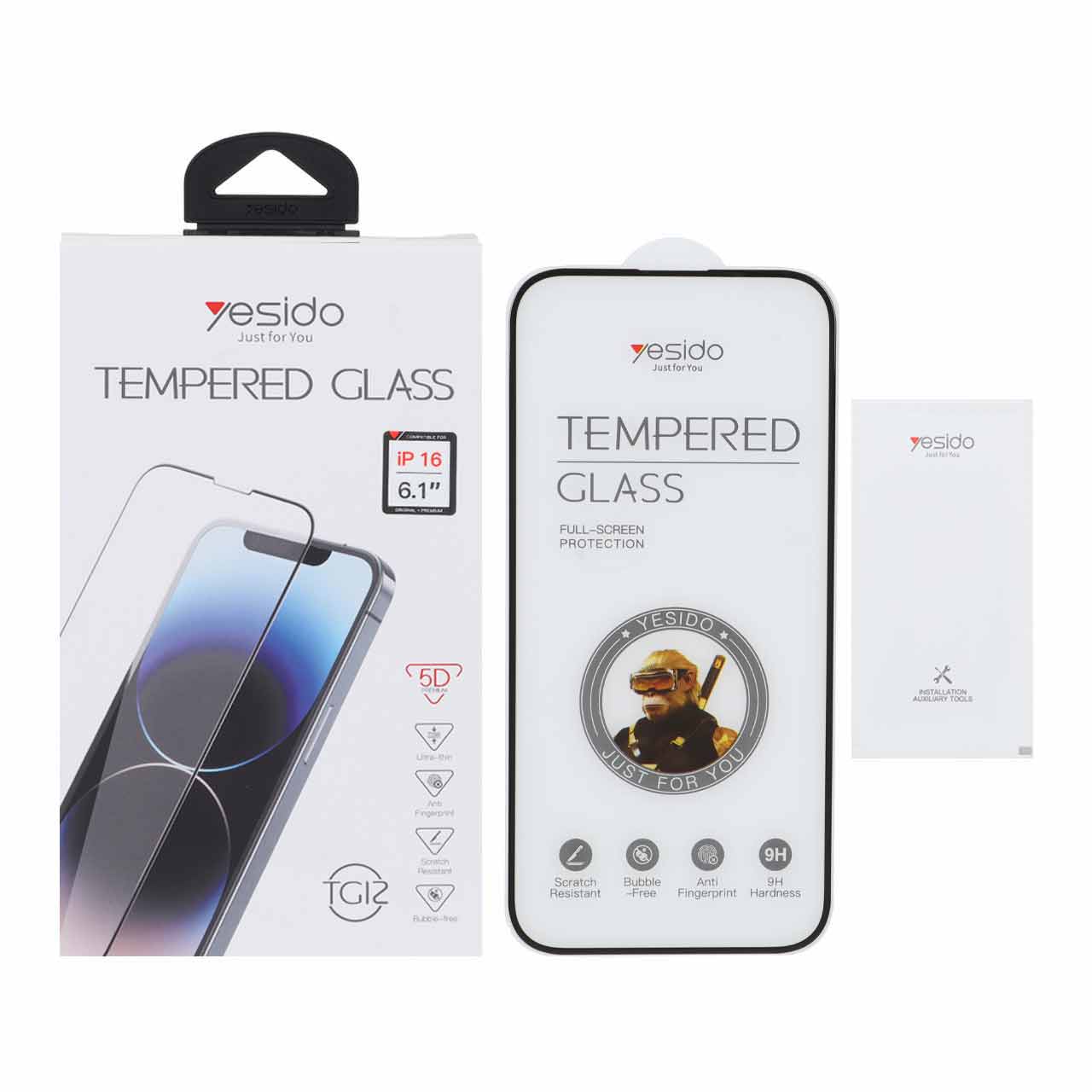 محافظ صفحه نمایش شیشه ای اورجینال TEMPERED Glass Yesido مدل Apple iPhone 16 (پک دار)
