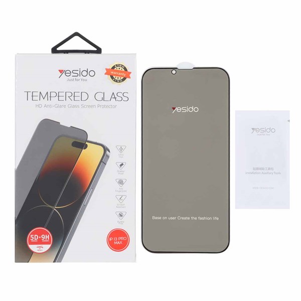 محافظ صفحه نمایش شیشه ای اورجینال Privacy Glass Yesido مدل Apple iPhone 13 Pro Max / iPhone 14 Plus (پک دار)