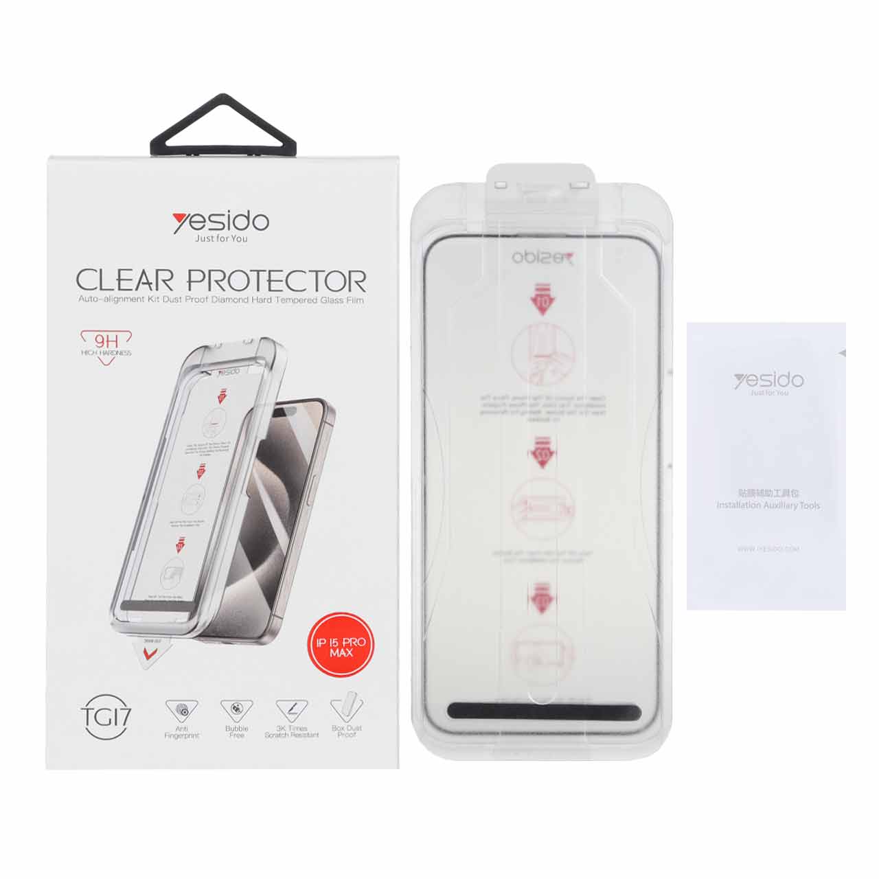 محافظ صفحه نمایش شیشه ای اورجینال Yesido - Magic Glass Box مدل Apple iPhone 15 Pro Max (پک دار)
