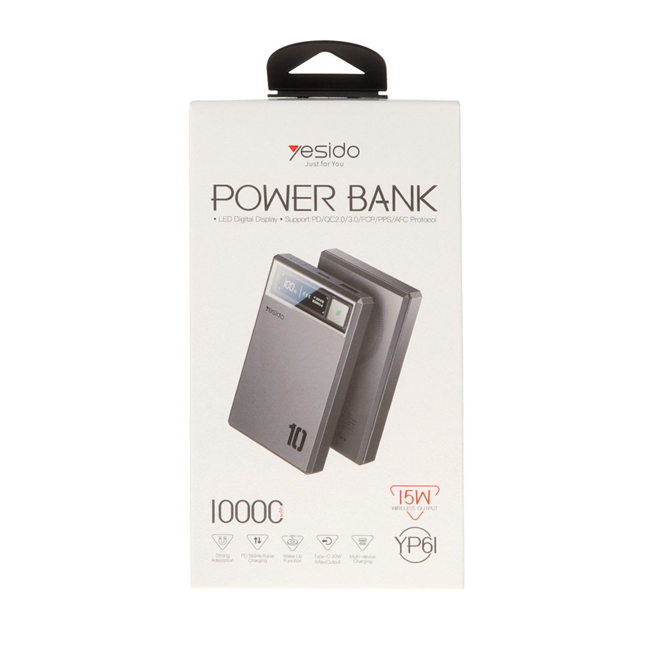 پاوربانک وایرلس PD و فست شارژ  Yesido 10000mAh مدل YP61 20W مگ سیف - خاکستری (گارانتی12 ماه تعویض نیکان همراه)