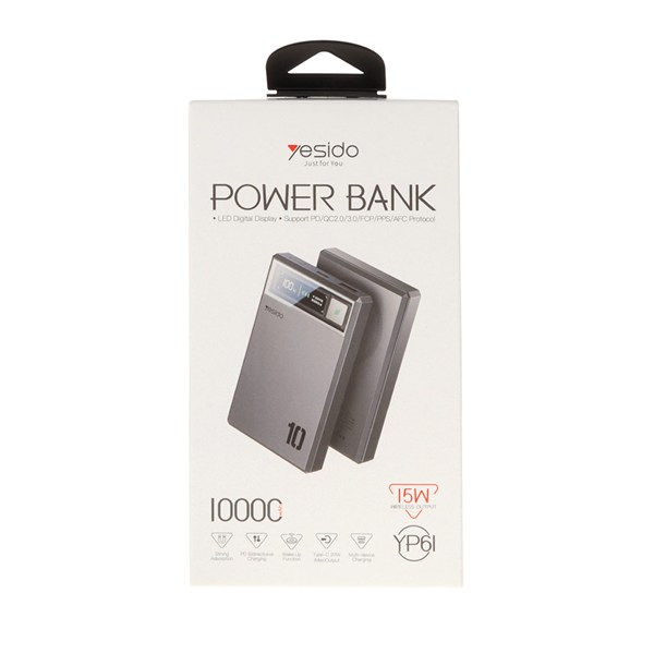 پاوربانک وایرلس PD و فست شارژ  Yesido 10000mAh مدل YP61 20W مگ سیف - خاکستری (گارانتی12 ماه تعویض نیکان همراه)