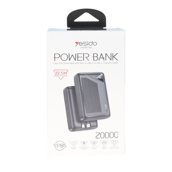 پاوربانک PD و فست شارژ Yesido 20000mAh مدل YP85 22.5W - مشکی (گارانتی 18 ماه تعویض نیکان همراه)