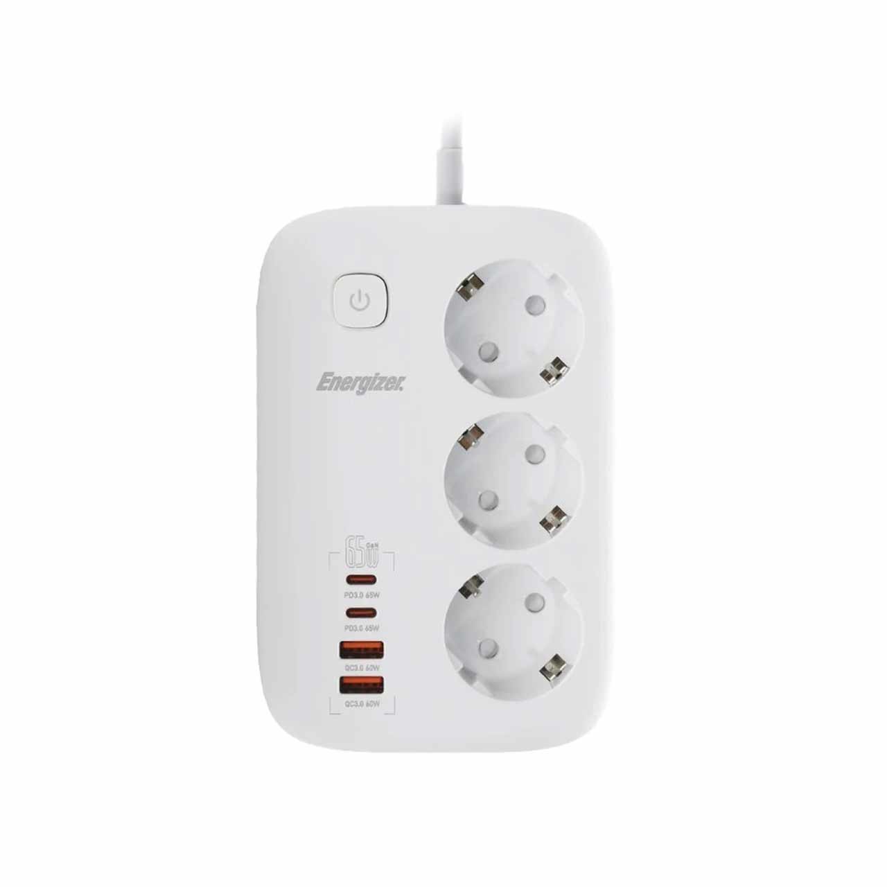 چندراهی برق 3 خانه Energizer مدل EPB3250W01EU 60W - سفید
